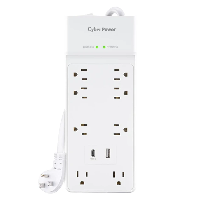 Alt view image 4 of 5 - CyberPower P806UC15 8-Outlet 2-USB Port 2400J Surge Protector Power Strip