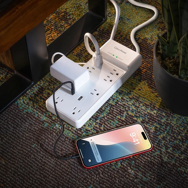 Alt view image 3 of 5 - CyberPower P806UC15 8-Outlet 2-USB Port 2400J Surge Protector Power Strip