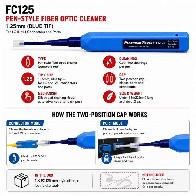 Alt view image 6 of 6 - Platinum Tools 1.25mm Fiber Optic Cleaner