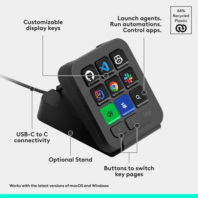 Alt view image 2 of 5 - Logitech MX Keypad Programmable Macro Pad for Developers 9 LCD Keys App-Aware ProfilesGitHub CopilotUSB-CGraphite 920013889