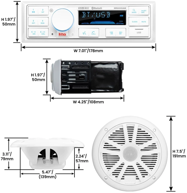 Alt view image 5 of 6 - Boss Audio MCK500WB.6 Kit w/MR500UAB, 2 MR6W Speakers, MRANT10 Antenna, & White Remote