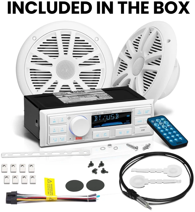 Alt view image 6 of 6 - Boss Audio MCK500WB.6 Kit w/MR500UAB, 2 MR6W Speakers, MRANT10 Antenna, & White Remote