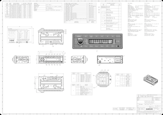Alt view image 6 of 7 - VDO 12V Radio w/FM RDS Tuner MP3/WMA/USB/Bluetooth - Orange Illumination - Includes Power Speaker Wire Harness