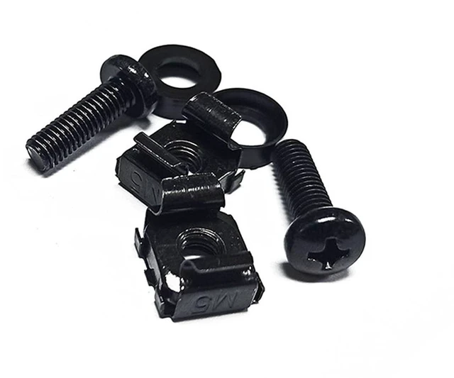 Alt view image 7 of 10 - Monoprice M6 x 16mm Server Rack Mount Cage Nuts, Screws and Washers (50 sets) Zinc Plated, Black, For Cabinet or Server Racks Tapped with 12/24 Universal Square Hole Rails