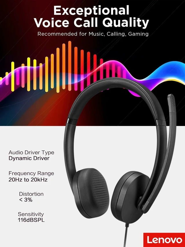 Alt view image 2 of 7 - Lenovo 115 USB-A / USB-C Wired Stereo Headset GXD1R27243