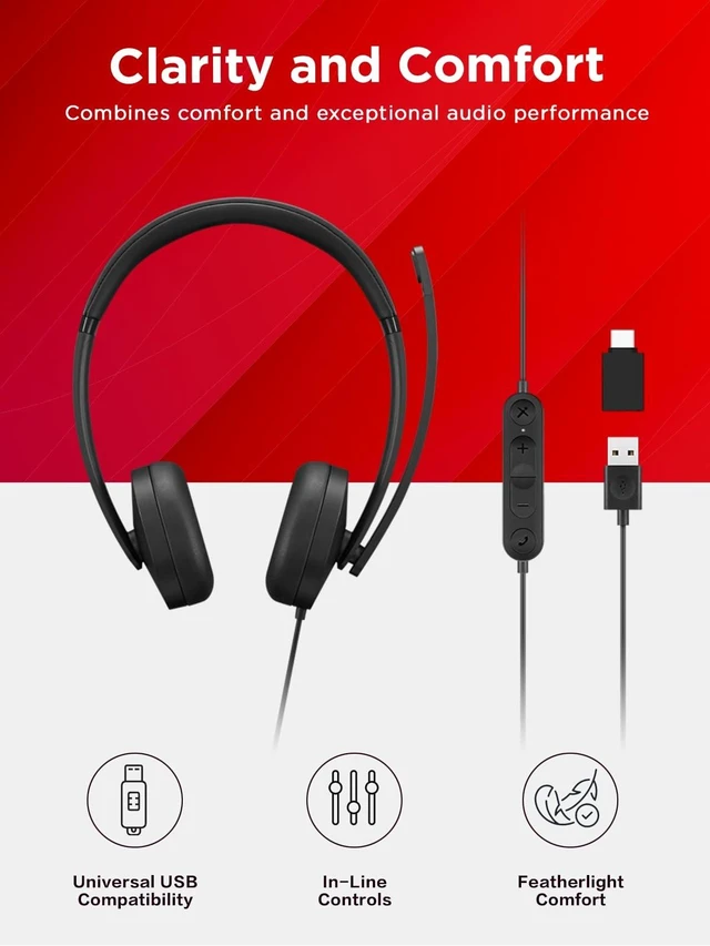 Alt view image 3 of 7 - Lenovo 115 USB-A / USB-C Wired Stereo Headset GXD1R27243