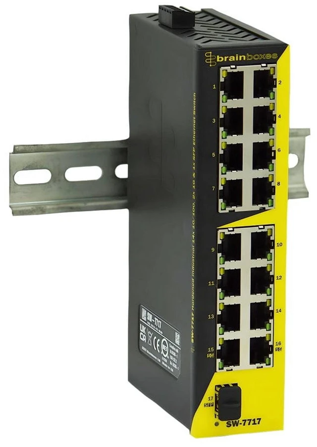 Alt view image 2 of 2 - Brainboxes Hardened Industrial 14x 10/100, 2x 1G & 1x SFP Ethernet Switch