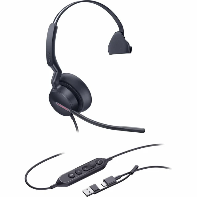 Alt view image 5 of 5 - Yealink UH46 Monaural On-Ear USB Wired Headset Black 1308242