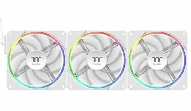 Alt view image 20 of 20 - Thermaltake TS120 EX RGB 120mm; Embedded Temperature Sensor; PWM 500~2000 RPM; MagForce 2.0; Airflow 56.01 CFM; Hydraulic Bearing; TT RGB Plus 3.0; Controller Included; 3-Pack; White; CL-F207-PL12SW-A