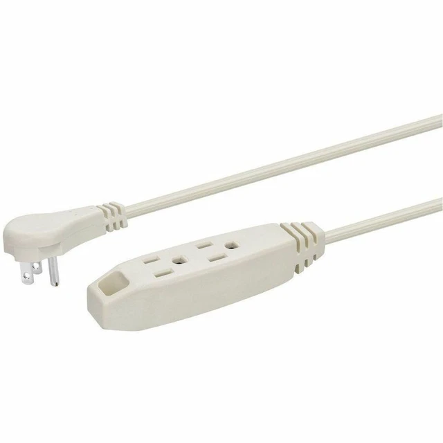 Alt view image 7 of 7 - Monoprice 3-Outlet Flat Plug Household Extension Cord, 16AWG, 13A, SPT-2, White, 10ft