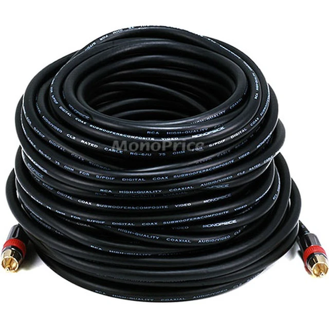 Alt view image 7 of 7 - Monoprice Coaxial Audio/Video - 75 Feet - Black | RCA CL2 Rated RG6/U 75ohm (for S/PDIF, Digital Coax, Subwoofer & Composite Video