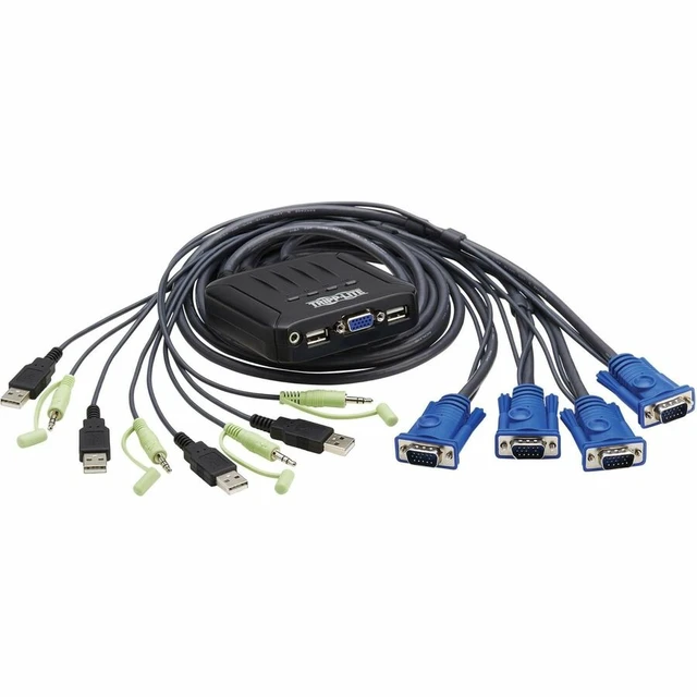 Alt view image 9 of 15 - Tripp Lite 4-Port KVM Switch with Built-in VGA Cables Audio & USB for Keyboard Mouse, Desktop PC, 4 Computers 1 Monitor, Plug and Play - Windows, macOS, Linux Compatible - 3-Year Warranty (B032-VUA4)