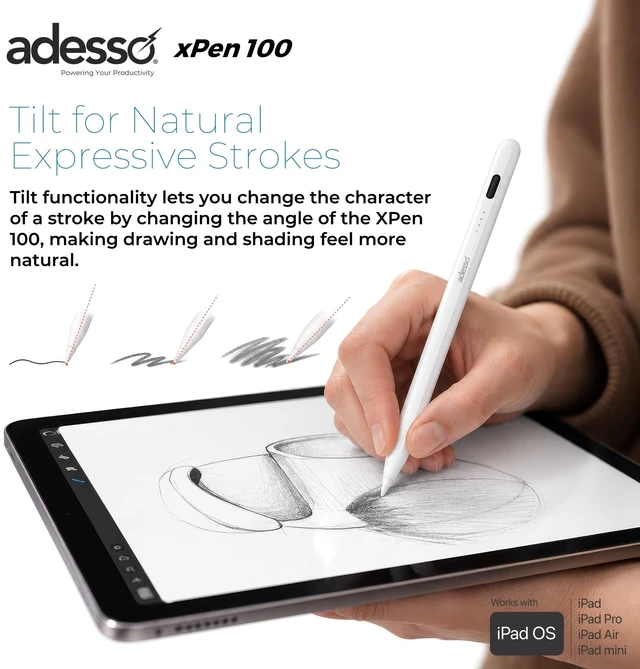 Alt view image 12 of 12 - Adesso xPen 100 Stylus Pen for iPad - Active - Replaceable Stylus Tip - Aluminum Alloy - Tablet Device Supported
