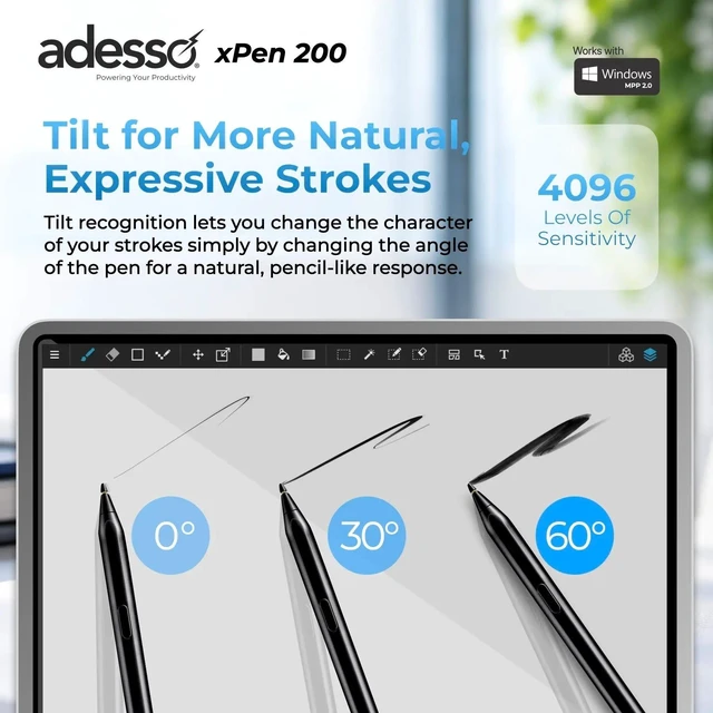 Alt view image 12 of 15 - Adesso xPen 200 Stylus Pen for Microsoft Surface Pro, HP, Dell and Lenovo 2-1 Laptops - Active - Replaceable Stylus Tip - Metal - Notebook, Touchscreen Monitor Device Supported