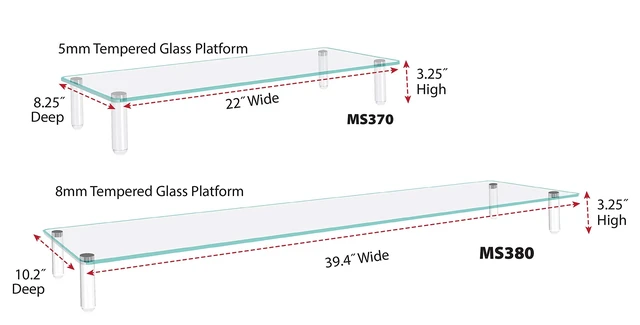 Alt view image 2 of 4 - Kantek Extra-Wide Glass Monitor Riser/Desk Shelf