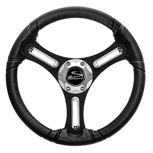 Alt view image 3 of 3 - Schmitt Marine Torcello 14" Wheel - 03 Series - Polyurethane Wheel w/Chrome Spoke Inserts & Cap - Black Brushed Spokes - 3/4" Tapered Shaft