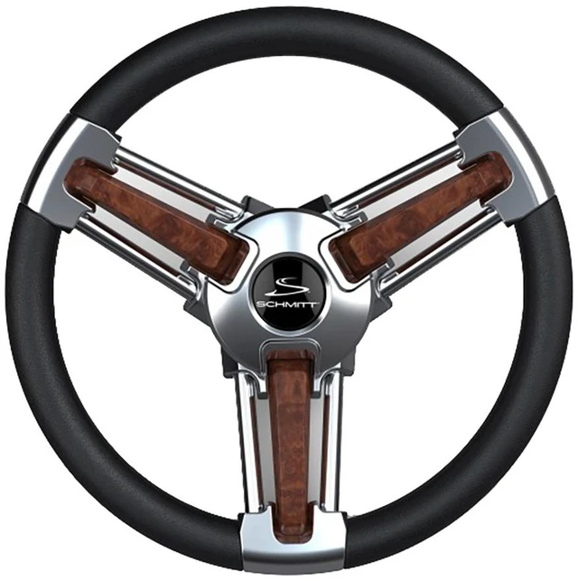 Alt view image 2 of 2 - Schmitt Marine Burano Wheel 14" 3/4" Tapered Shaft Burl Polyurethane w/Stainless Spoke Includes Center Cap/Nut
