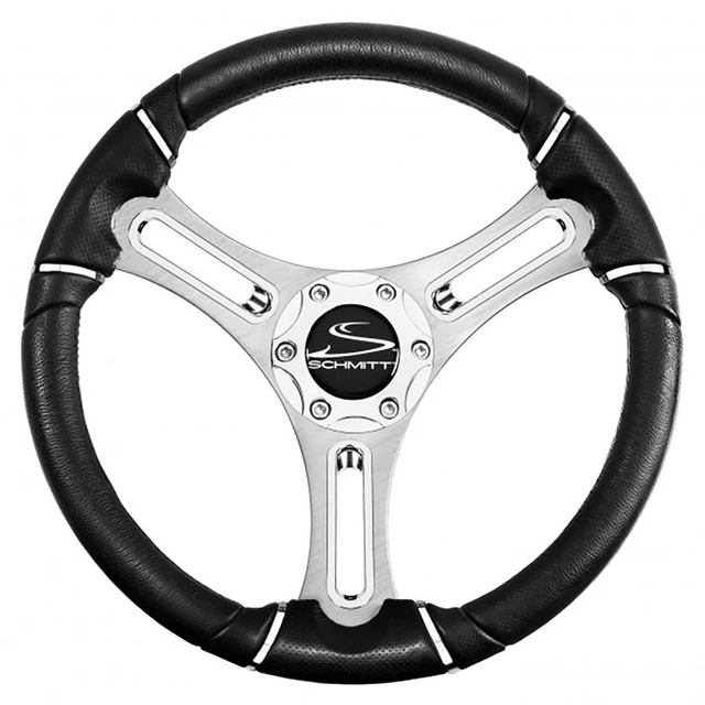 Alt view image 2 of 2 - Schmitt Marine Torcello 14" Wheel - 04 Series - Polyurethane Wheel w/Chrome Trim & Cap - Brushed Spokes - 3/4" Tapered Shaft