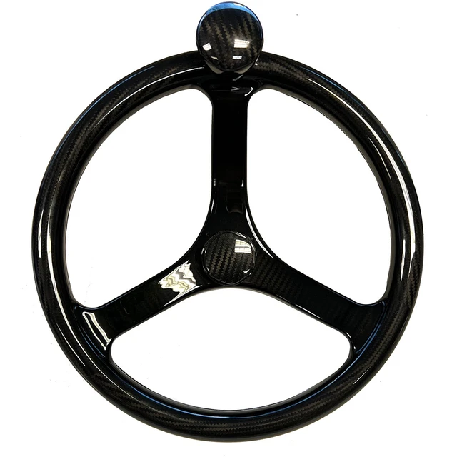 Alt view image 2 of 2 - Schmitt Marine Carbon Fiber Primus Wheel w/Knob 13.5" w/Sanntoprene Finger Grip 3/4" Tapered Shaft w/CF Nut