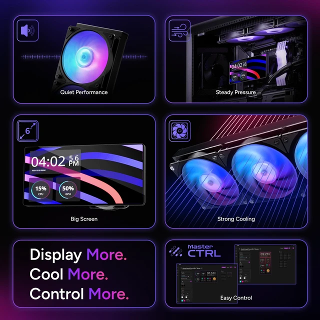 Alt view image 3 of 5 - COOLER MASTER MASTERLIQUID CORE LCD 6 360 AIO LIQUID CPU COOLER, 6 LCD DISPLAY,