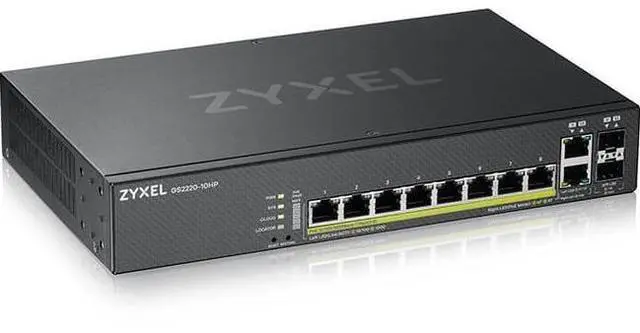 Alt view image 3 of 12 - ZyXEL 8-Port Gigabit L2+ Managed and Nebula Pro Cloud Managed Switch, 8 PoE+ Ports at 180W with 2 SFP Uplinks, GS2220-10HP