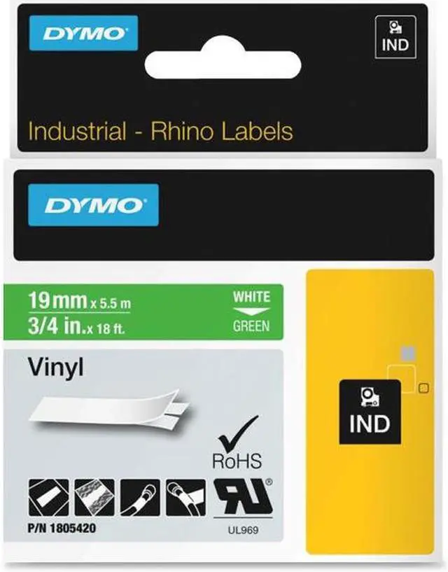 Main image of DYMO 1805420 White on Green Color Coded Label 0.75" Width x 18 ft. Length - 1 Each - Vinyl - Thermal Transfer - White, Green