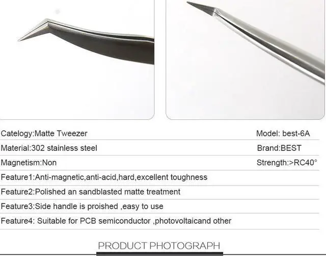 Alt view image 3 of 6 - BST-6A Stainless Steel Tweezers Super Hard Eyelash Extension Tool Industry Best Quality Tweezers