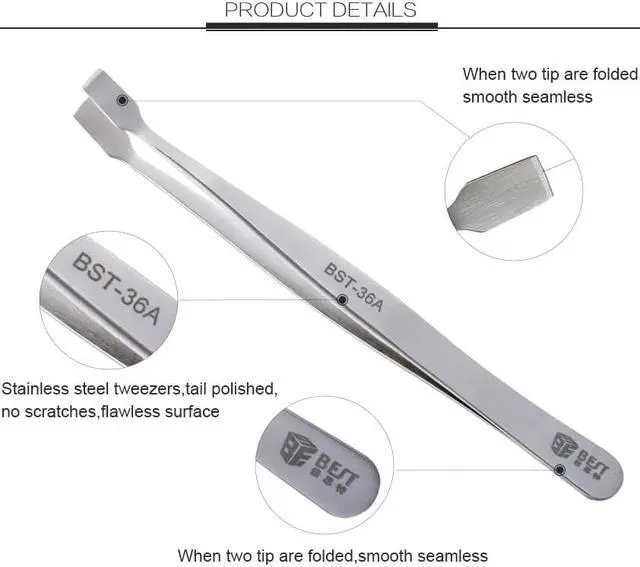 Alt view image 6 of 7 - Special Tweezers Flat Folder Tweezers Squat Head Tweezers Clips Eyelash Grafting Jig Nails 36A