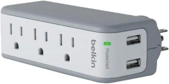 Main image of Belkin 3-Outlet SurgePlus Mini Travel Swivel Charger Surge Protector with Dual USB Ports (2.1 AMP / 10 Watt), BST300