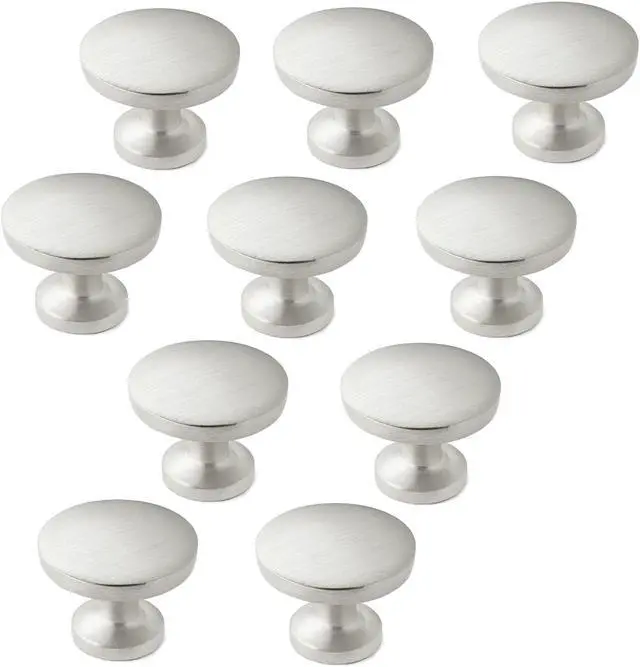 Alt view image 3 of 7 - Cauldham 10 Pack Solid Round Kitchen Cabinet Knobs Pulls (1-1/8" Diameter) - Dresser Drawer/Door Hardware - Style R126 - Satin Nickel