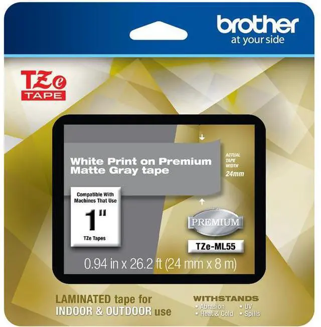 Alt view image 2 of 13 - Brother TZeML55 White Print on Premium Matte Light Gray Laminated Tape for P-touch Label Maker, 24 mm (0.94") Wide x 8 m (26.20 ft.) Long