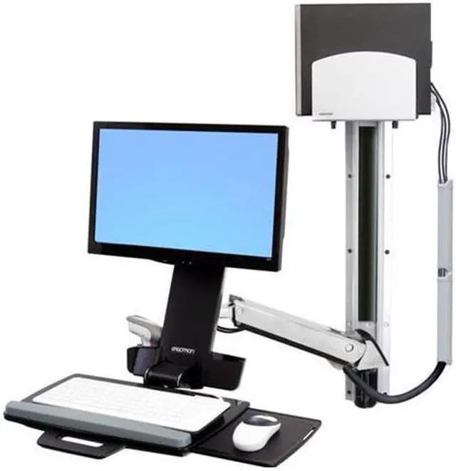 Alt view image 4 of 13 - Ergotron StyleView Sit-Stand Combo System With Medium Silver CPU Holder - Mounting kit (articulating arm, wall track mou