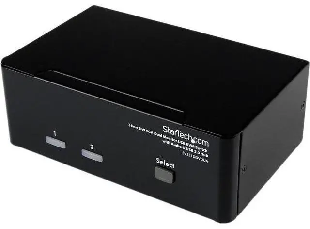 Main image of StarTech.com SV231DDVDUA 2 Port DVI VGA Dual Monitor KVM Switch USB with Audio & USB 2.0 Hub