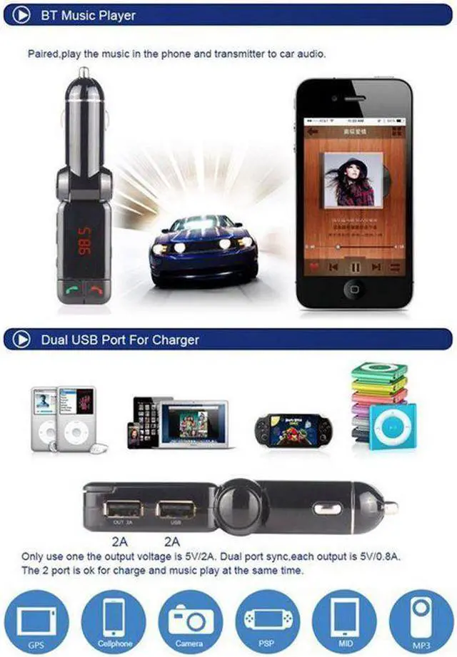 Alt view image 5 of 5 - BC06 Car Bluetooth FM Transmitter Hands Free Bluetooth Car Kit MP3 Audio Player Wireless Modulator USB Charger