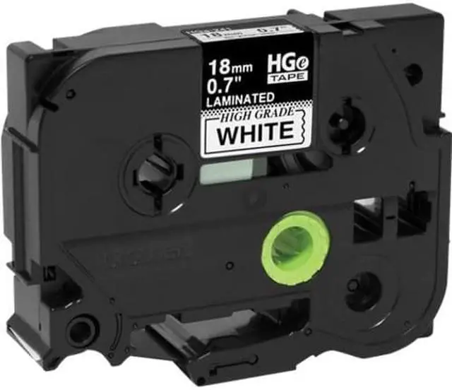 Alt view image 11 of 12 - Brother 18mm (0.7") Black on White HGe Tape with Standard Adhesive, 8m - 5 Pack