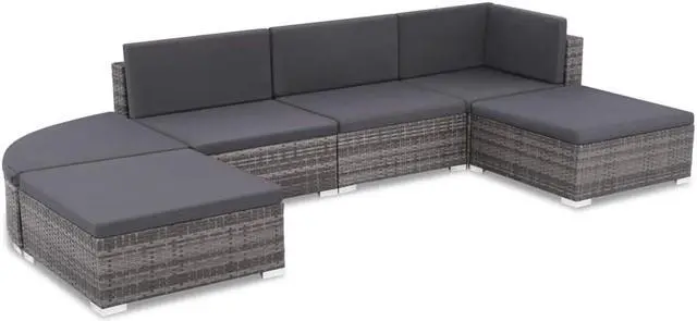 Alt view image 5 of 10 - vidaXL 6 Piece Garden Lounge Set with Cushions Poly Rattan Gray
