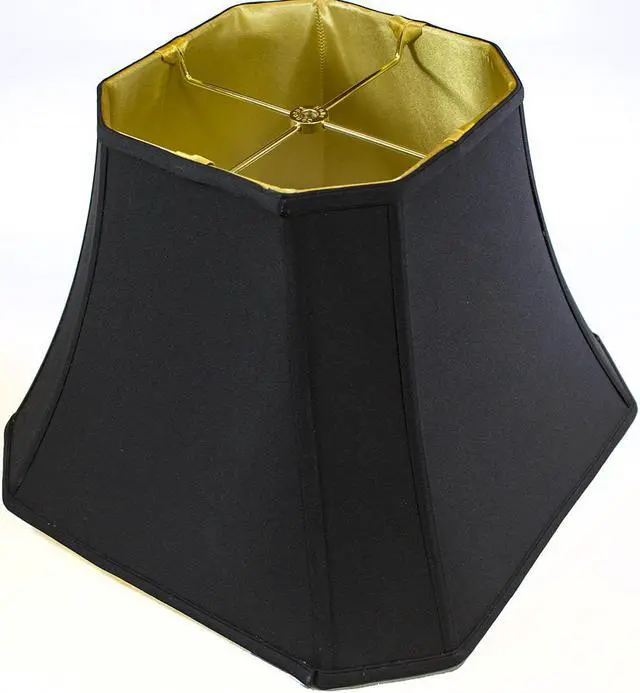 Alt view image 2 of 3 - Square Cut Corner Shade Black Fabric/Gold Liner Shantung Fabric Lamp Shade 9x16x12
