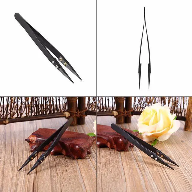 Alt view image 4 of 5 - Stainless Steel Ceramic Tweezers Heat Resistant Non Conductive Ceramic Pointed Tip Forceps DIY Tools Hand Tool - Black