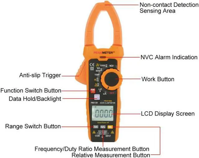 Alt view image 2 of 7 - PEAKMETER PM2128 Digital AC/DC Clamp Meter Voltage Current Meter Resistance Capacitance Tester