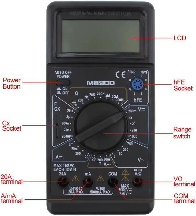 Alt view image 5 of 7 - M890D Digital Multimeter DMM AC/DC ohm Meter with Capacitance hFE Test For Transistor Tester Diagnostic-Tool