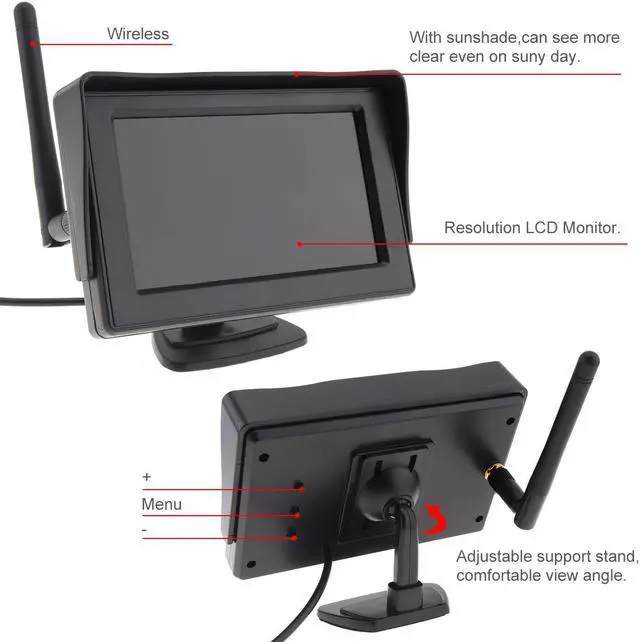Alt view image 2 of 7 - 4.3 Inch Wireless HD Rearview Monitor Auto Parking System Built-in Antenna with Camera