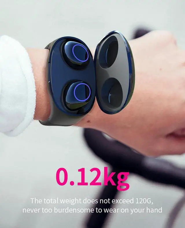 Alt view image 3 of 7 - HM50 TWS Earbuds Fitness Tracker HiFi Bluetooth 5.0 Earphones Portable Smart Wristband Wireless Stereo Headset 2in1 Sports Watch (Pink)