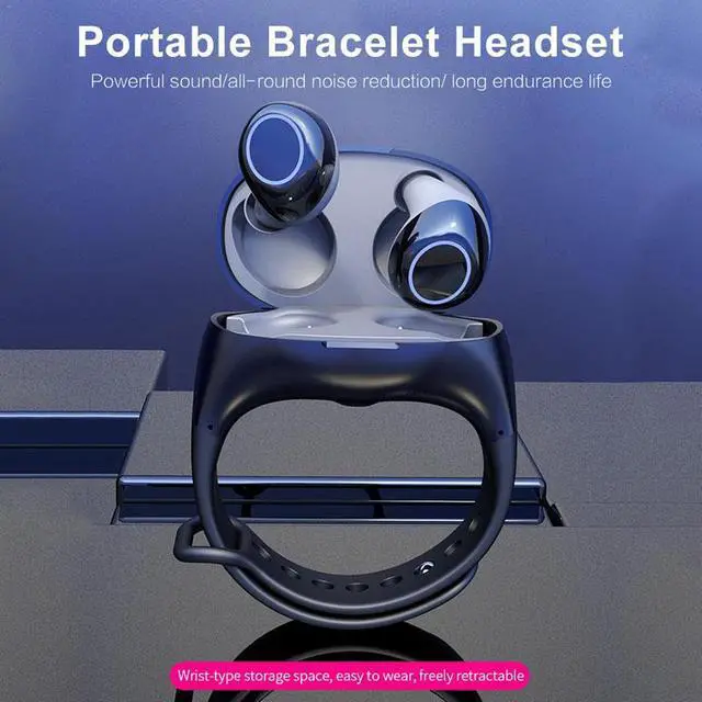 Alt view image 2 of 7 - HM50 TWS Earbuds Fitness Tracker HiFi Bluetooth 5.0 Earphones Portable Smart Wristband Wireless Stereo Headset 2in1 Sports Watch (Pink)