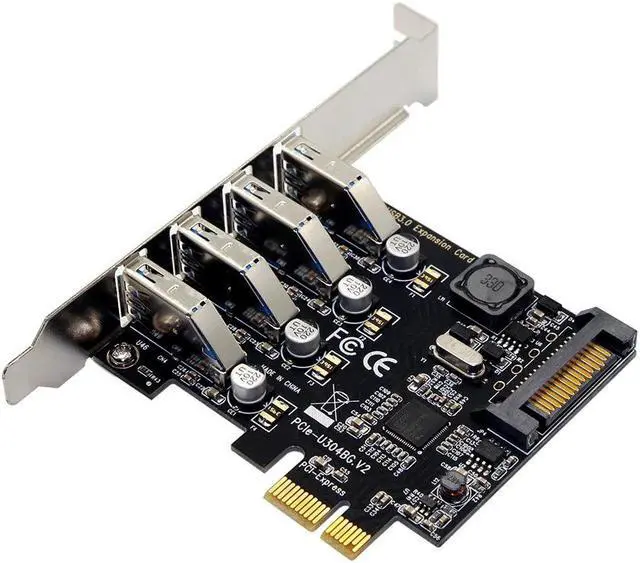 Main image of Four Ports USB 3.0 Super Fast 5Gbps PCI-E Expansion Card PCI Express Adapter Converter Card Power Supply Module For Desktop PC with 2U Low-profile Bracket