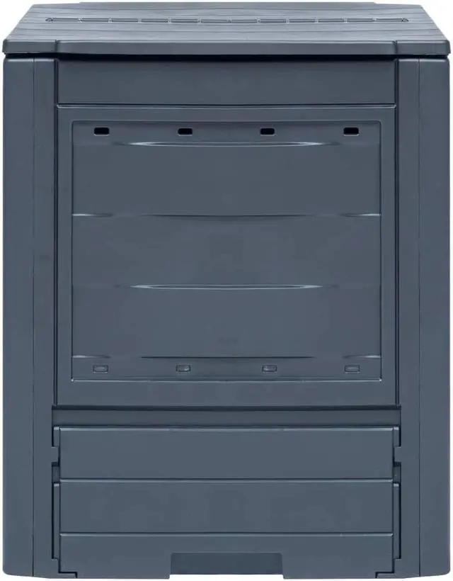 Alt view image 3 of 11 - vidaXL Garden Composter Trash Can Outdoor Compost Bin with Lid Gray Plastic