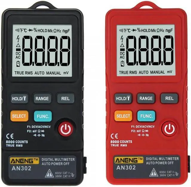Alt view image 6 of 6 - ANENG AN302 Digital Multimeter Voltmeter 8000 Counts Ture RMS AC DC Voltage Resistance Meter - Red