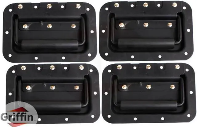 Main image of Flush Speaker Cabinet Handles for DJ PA Rack Road Case (Set of 4) by GRIFFIN | Spring Loaded Recessed Metal Flip Pull with Rubber Padding for Trunk Chest Flight Carry Case | Pro-Audio Stage Gear Parts