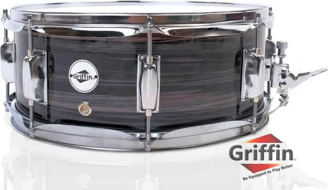 Main image of Deluxe Snare Drum by GRIFFIN | 14" x 5.5" Poplar Wood Shell with Zebra PVC Glossy Finish | Percussion Musical Instrument with Drummers Key for Students & Professionals | 8 Tuning Lugs & Snare Strainer