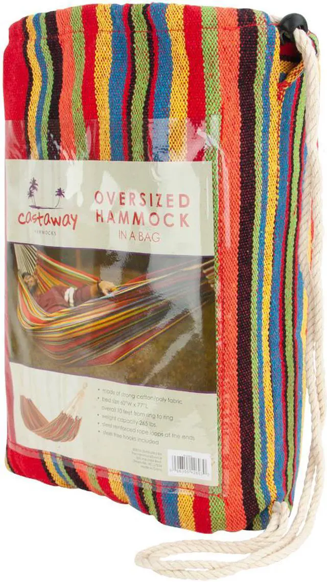 Alt view image 4 of 7 - Castaway Oversized Hammock in a Bag 60 x 77" 10' Ring to Ring Great for Travel