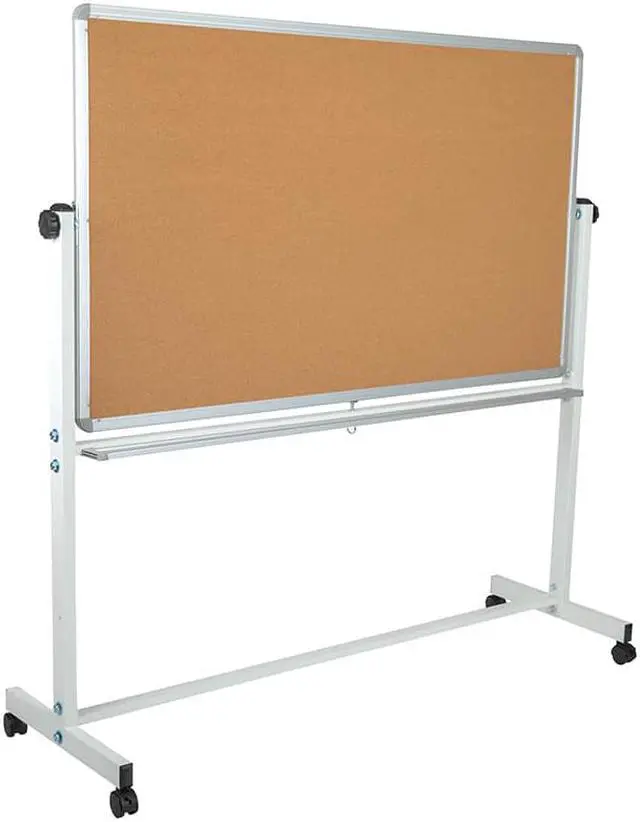 Alt view image 10 of 20 - HERCULES Series 62.5"W x 62.25"H Reversible Mobile Cork Bulletin Board and White Board with Pen Tray